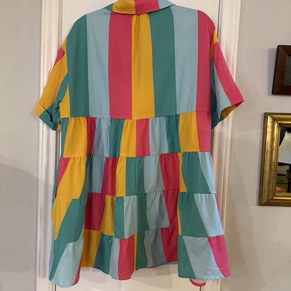 Fantastic Fawn Rainbow Sherbet Stripe Baby Doll Dress Medium Boutique Shirtdress - Picture 7 of 10